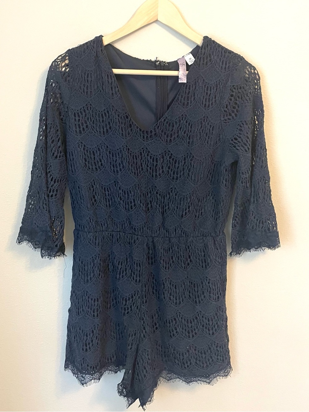 Alya - Navy Crochet Lace Textured Romper - Size M